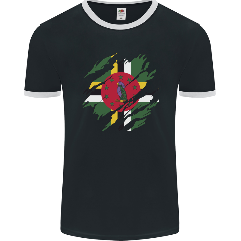 Torn Dominica Flag Dominican Day Football Mens Ringer T-Shirt FotL Black/White