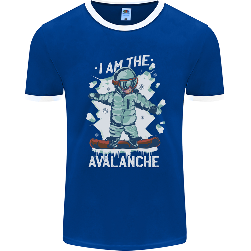 Snowboarding I Am the Avalanche Funny Mens Ringer T-Shirt FotL Royal Blue/White