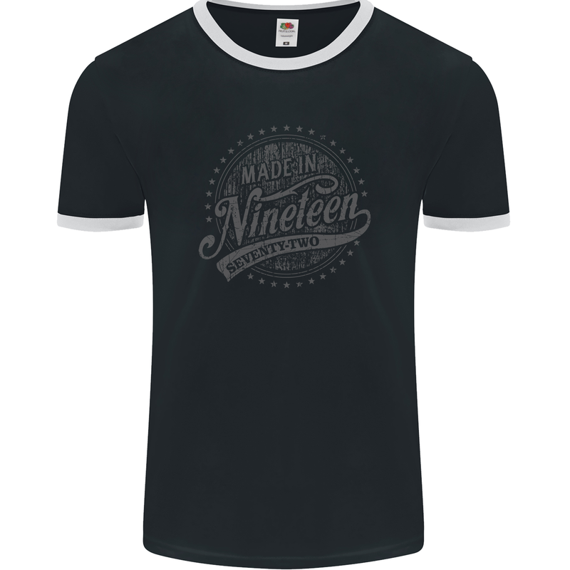 Distressed 51st Birthday Made In 1972 Mens Ringer T-Shirt FotL Black/White