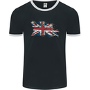 Distressed Union Jack Flag GB British Mens Ringer T-Shirt FotL Black/White