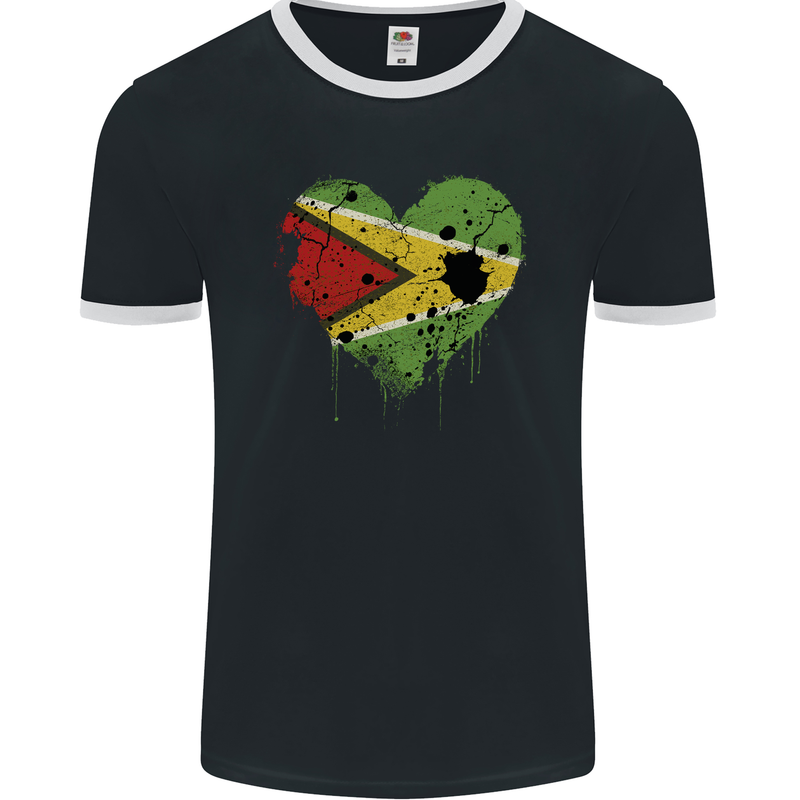 Love Guyana Flag Guyanese Day Football Mens Ringer T-Shirt FotL Black/White