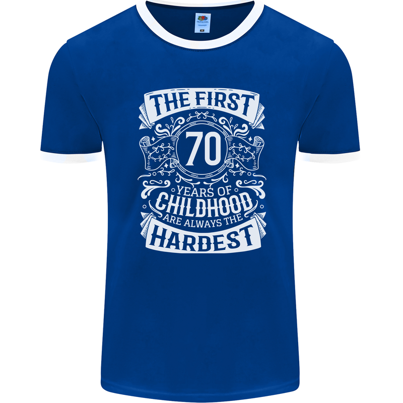 First 70 Years of Childhood Funny 70th Birthday Mens Ringer T-Shirt FotL Royal Blue/White