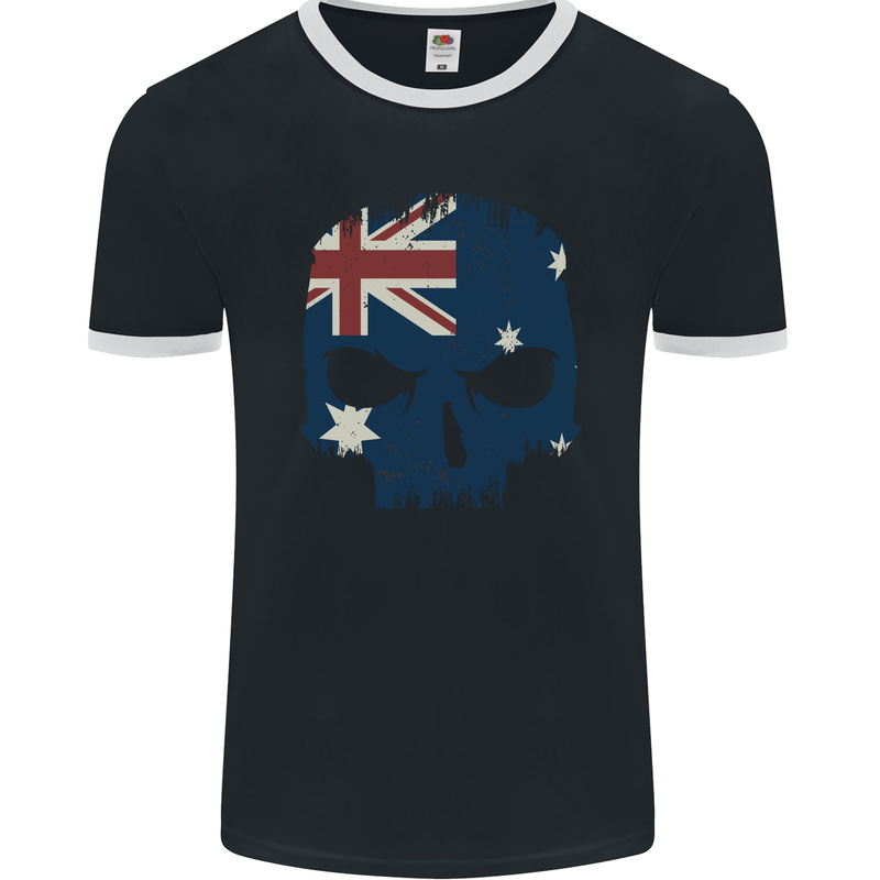 Australian Skull Australia Gym Biker Flag Mens Ringer T-Shirt FotL Black/White