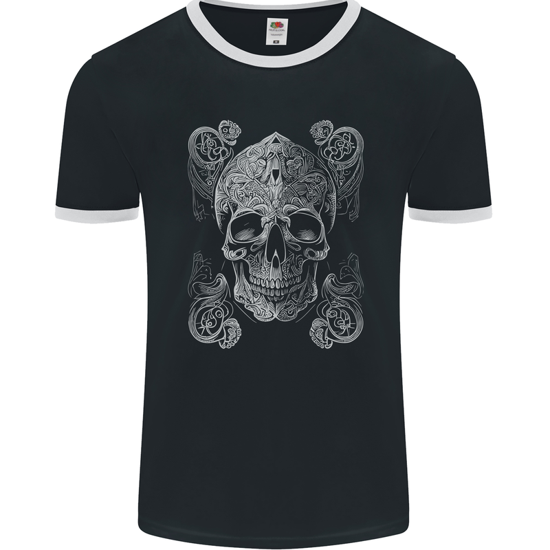 Religious Skull Pope Rock Music Heavy Metal Mens Ringer T-Shirt FotL Black/White