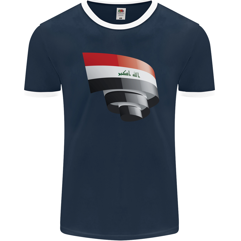 Curled Iraq Flag Iraqi Day Football Mens Ringer T-Shirt FotL Navy Blue/White