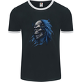 Evil Blue Skull With Blue Hair Heavy Metal Mens Ringer T-Shirt FotL Black/White