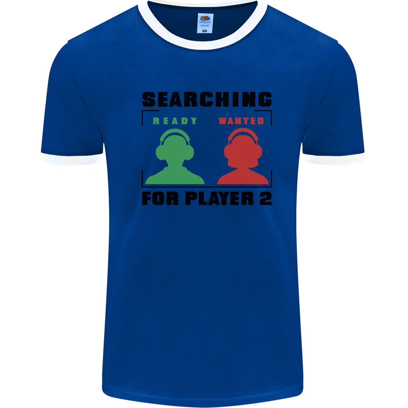 Player Two Wanted Funny Singles Day Gamer Mens Ringer T-Shirt Royal Blue/White