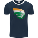Curled India Flag Indian Day Football Mens Ringer T-Shirt FotL Navy Blue/White