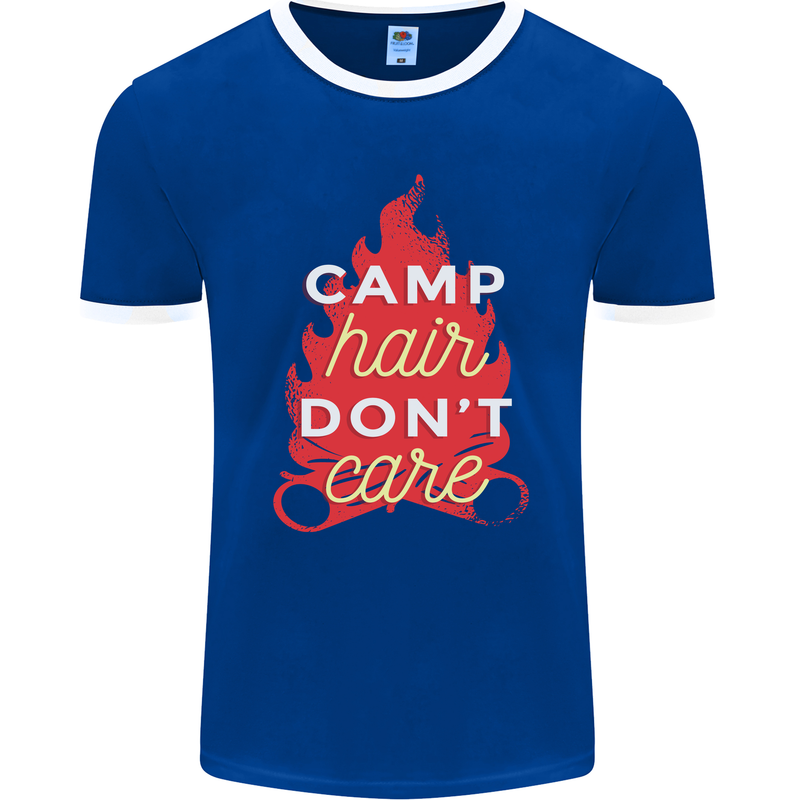 Funny Camping Camp Hair Dont Care Caravan Mens Ringer T-Shirt FotL Royal Blue/White