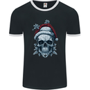 Icy Christmas Skull Wearing an Xmas Hat Mens Ringer T-Shirt FotL Black/White