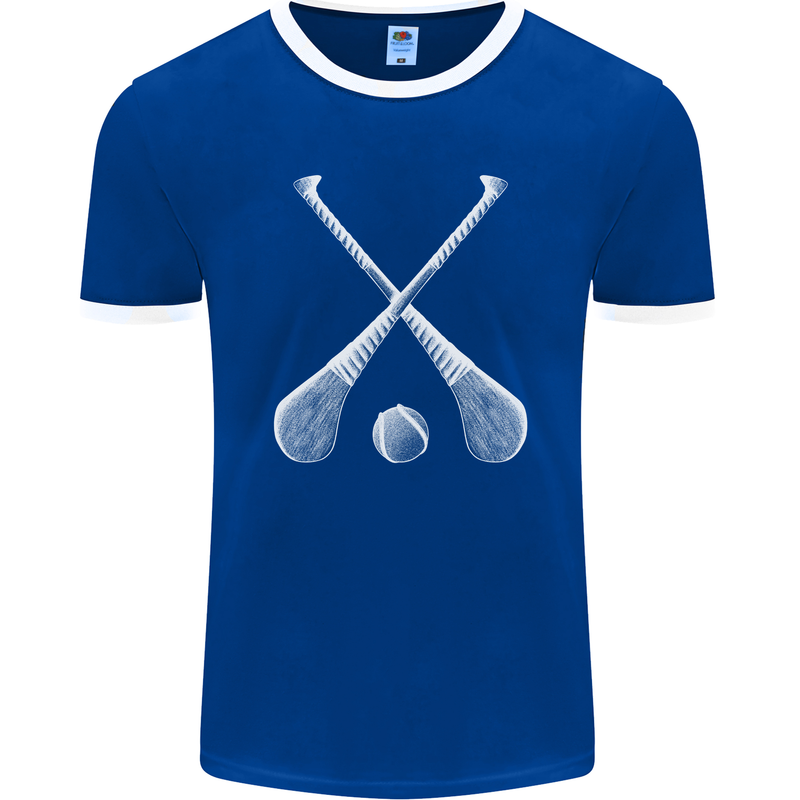 Hurling Bats and Ball Mens Ringer T-Shirt FotL Royal Blue/White