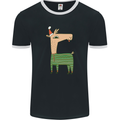 A Christmas Llama Wearing an Xmas Hat Mens Ringer T-Shirt FotL Black/White