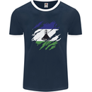 Torn Lesotho Flag Basotho Day Football Mens Ringer T-Shirt FotL Navy Blue/White