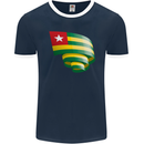 Curled Togo Flag Togolese Day Football Mens Ringer T-Shirt FotL Navy Blue/White