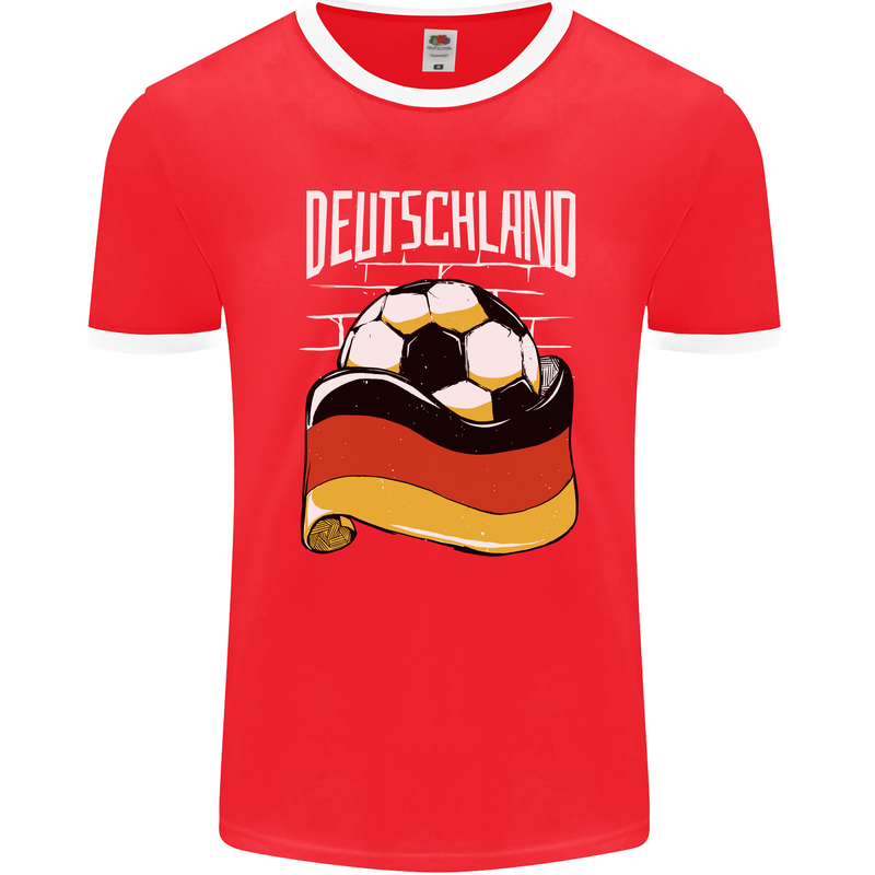 Deutschland Football German Germany Soccer Mens Ringer T-Shirt FotL Red/White