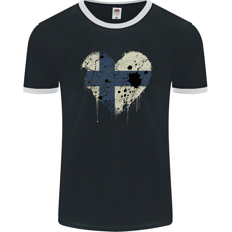 Love Finland Flag Finnish Day Football Mens Ringer T-Shirt FotL Black/White