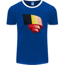 Curled Belgium Flag Belgian Day Football Mens Ringer T-Shirt FotL Royal Blue/White