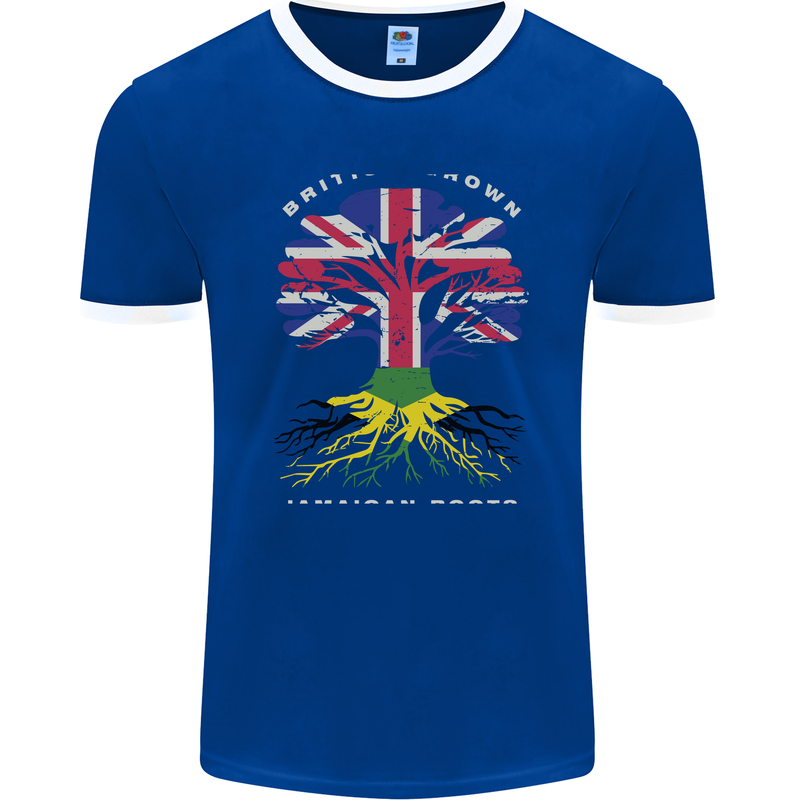 British Grown Jamaican Roots Jamaica Flag Mens Ringer T-Shirt FotL Royal Blue/White