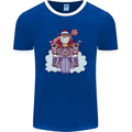 Biker Santa Christmas Motorcycle Motorbike Mens Ringer T-Shirt FotL Royal Blue/White