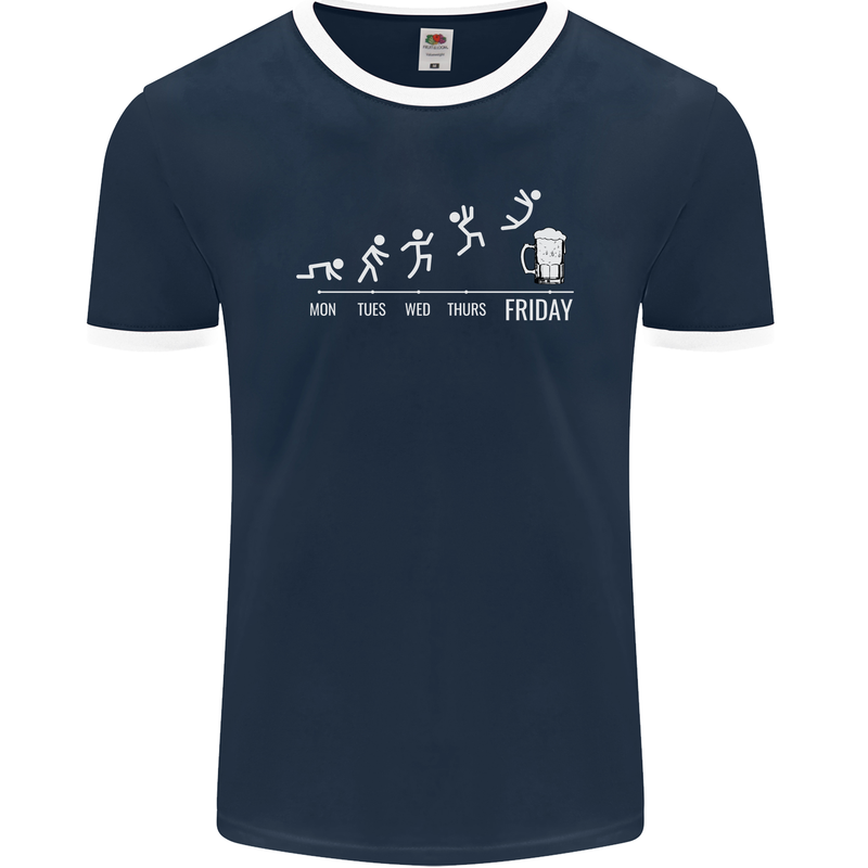 Week to Friday Weekend Beer Funny Alcohol Mens Ringer T-Shirt FotL Navy Blue/White