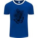 Butterflies & Flowers in the Wild Nature Mens Ringer T-Shirt Royal Blue/White