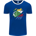 Torn Comoros Flag Comorian Day Football Mens Ringer T-Shirt FotL Royal Blue/White