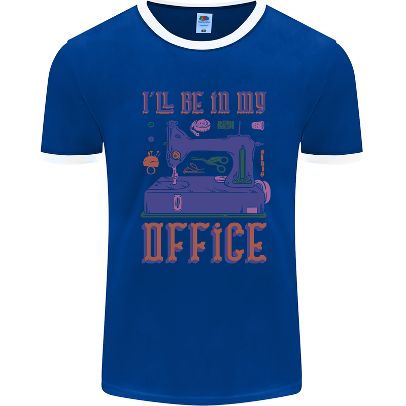 Funny Sewing Machine Seamstress Tailor Mens Ringer T-Shirt Royal Blue/White