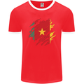 Torn Cameroon Flag Cameroonian Day Football Mens Ringer T-Shirt FotL Red/White