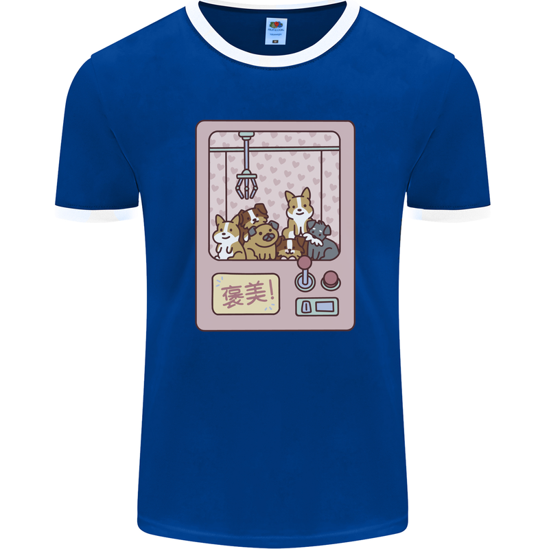 Kawaii Dog Machine Puppy Mens Ringer T-Shirt FotL Royal Blue/White