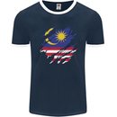 Torn Malaysia Flag Malaysian Day Football Mens Ringer T-Shirt FotL Navy Blue/White
