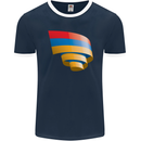 Curled Armenia Flag Armenian Day Football Mens Ringer T-Shirt FotL Navy Blue/White