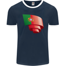Curled Portugal Flag Portugese Day Football Mens Ringer T-Shirt FotL Navy Blue/White