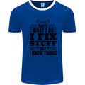 I Fix Stuff Funny Electrician Sparky DIY Mens Ringer T-Shirt Royal Blue/White