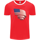 Curled USA Flag Independence Day Football Mens Ringer T-Shirt FotL Red/White