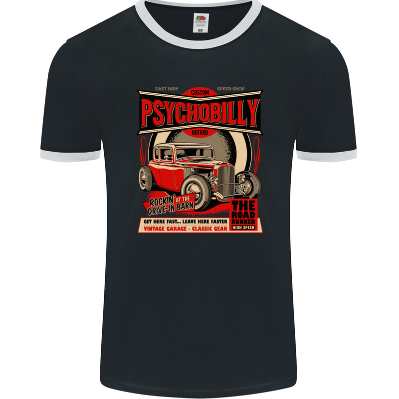 Psychobilly Custom Hot Rod Mens Ringer T-Shirt FotL Black/White