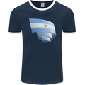 Curled Argentina Flag Argentinian Day Football Mens Ringer T-Shirt FotL Navy Blue/White