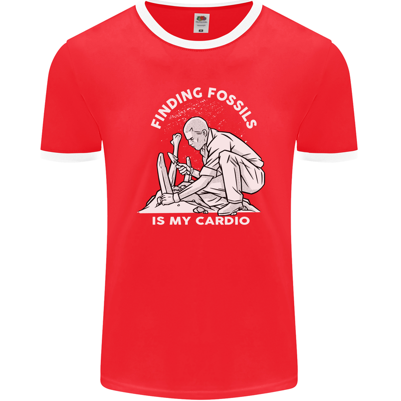 Palaeontology Finding Fossils is My Cardio Mens Ringer T-Shirt FotL Red/White
