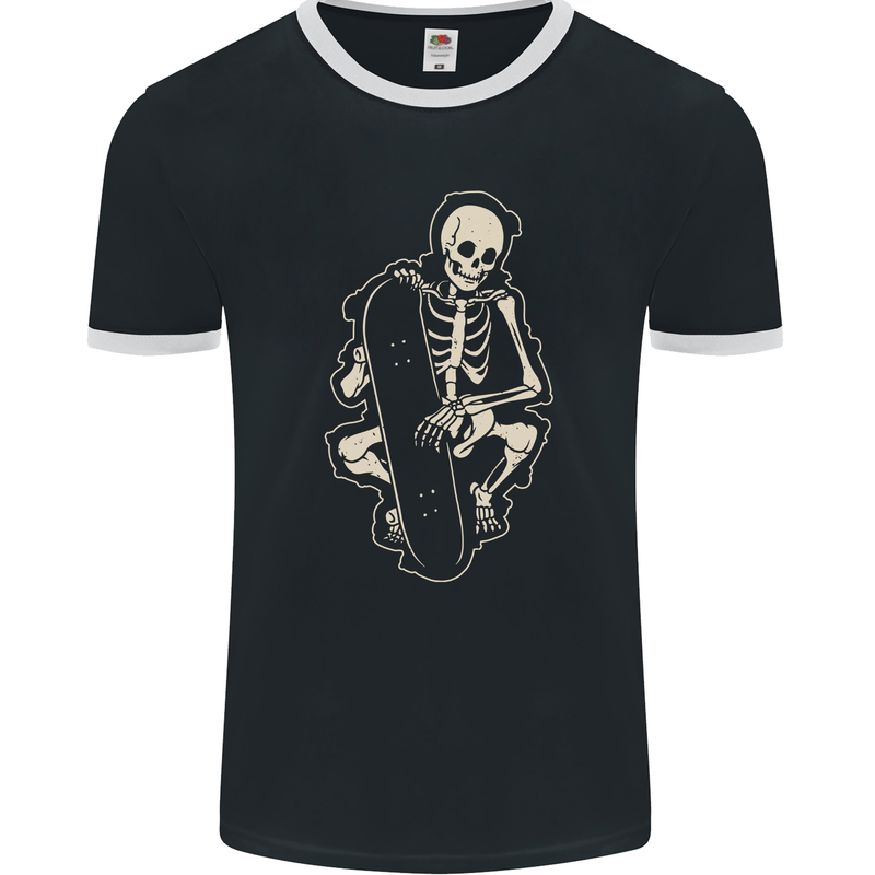 Skater Skeleton Skateboard Skateboarding Mens Ringer T-Shirt FotL Black/White