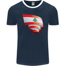 Curled Lebanon Flag Lebanese Day Football Mens Ringer T-Shirt FotL Navy Blue/White