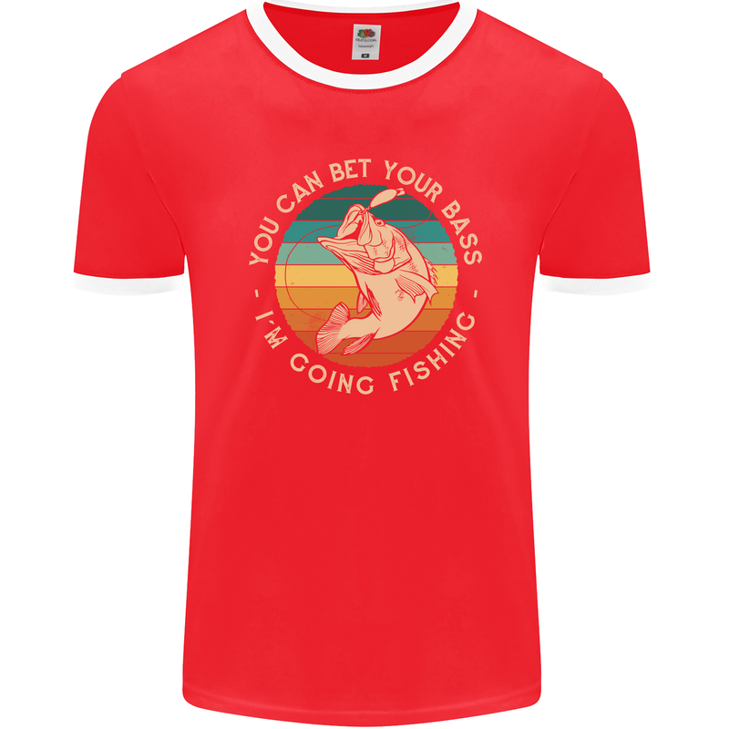 Bet Your Bass Im Going Fishing Funny Fisherman Mens Ringer T-Shirt FotL Red/White