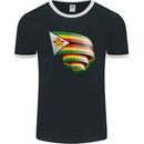 Curled Zimbabwe Flag Zimbabwean Day Football Mens Ringer T-Shirt FotL Black/White