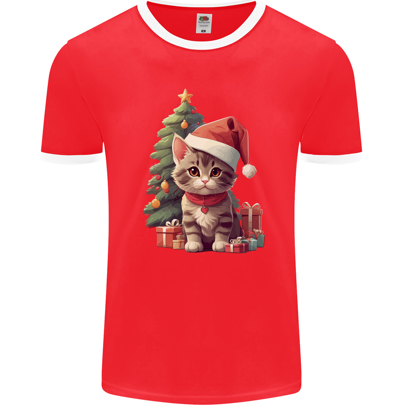 Cute Christmas With Presents and Tree Mens Ringer T-Shirt FotL Red/White