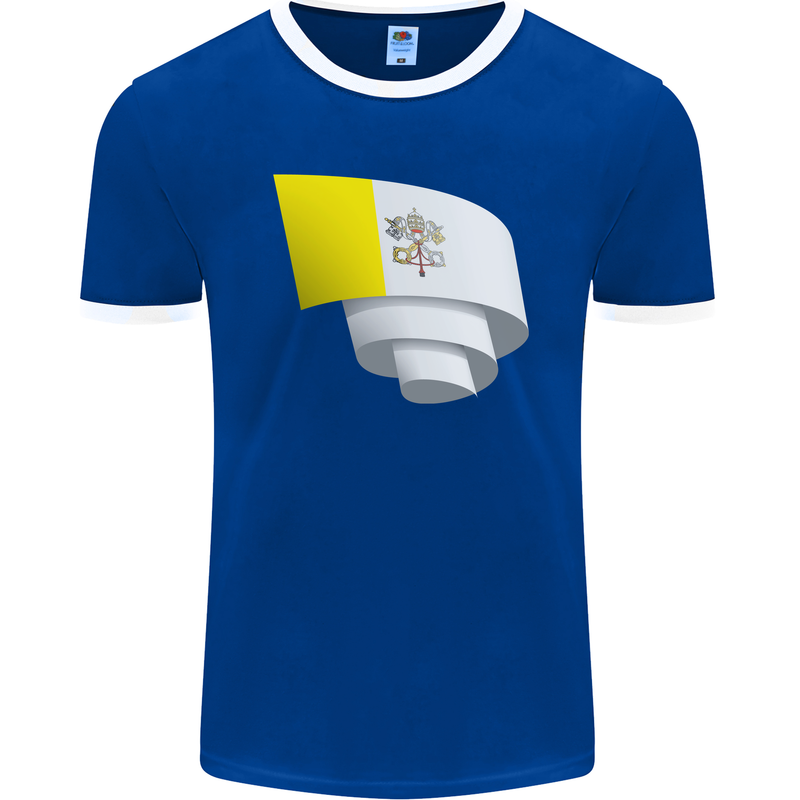 Curled Vatican Flag Mens Ringer T-Shirt FotL Royal Blue/White