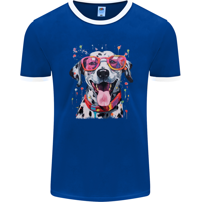 Atistic Dalmation Dog Mens Ringer T-Shirt FotL Royal Blue/White