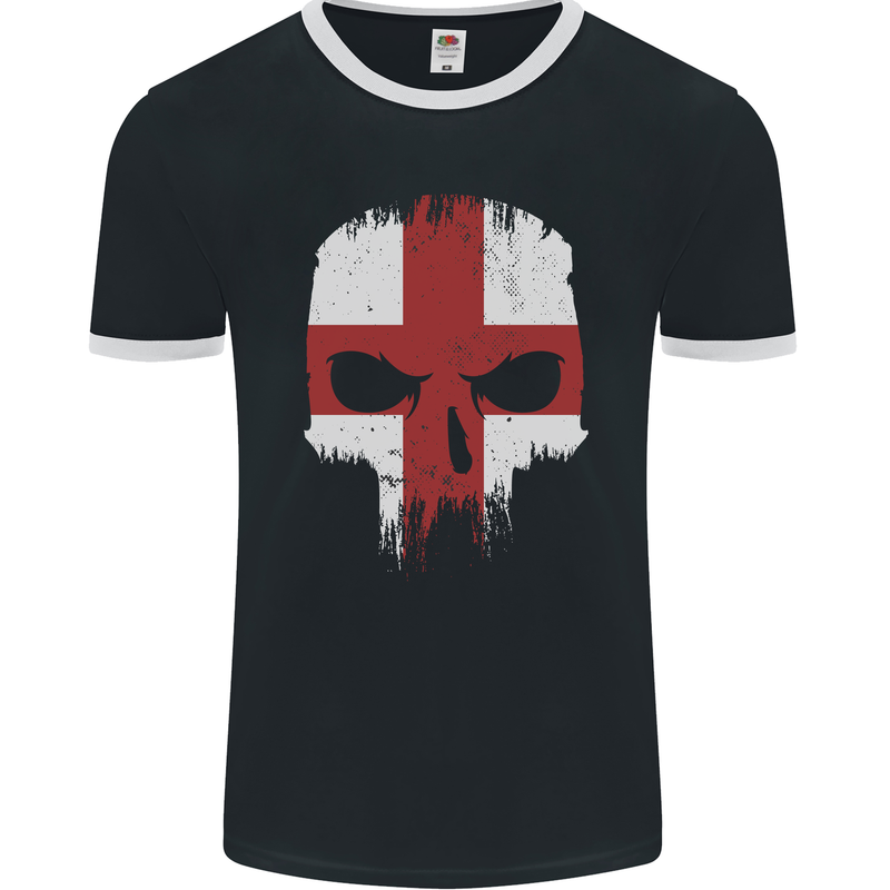 English Skull England Flag Gym Biker Mens Ringer T-Shirt FotL Black/White