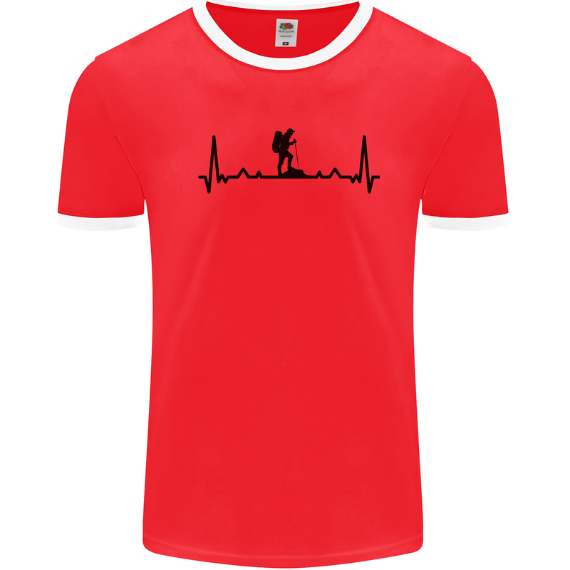 Hiking ECG Walking Rambling Trekking Pulse Mens Ringer T-Shirt Red/White