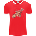 Biker Santa Christmas Motorcycle Chopper Skull Mens Ringer T-Shirt FotL Red/White