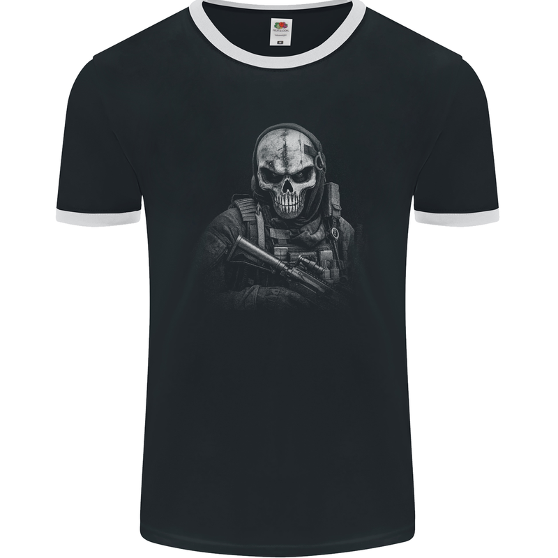 Special Forces Skull Soldier Army Gaming Gamer Mens Ringer T-Shirt FotL Black/White