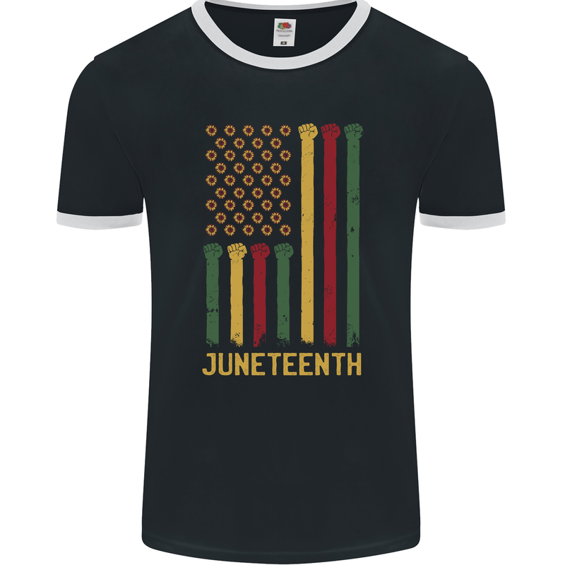 Juneteenth Emancipation Day USA Flag Mens Ringer T-Shirt FotL Black/White