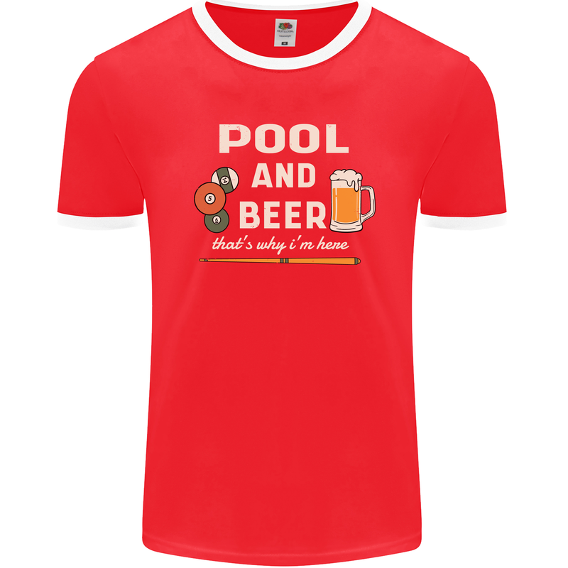 Pool and Beer That's Why I'm Here Mens Ringer T-Shirt FotL Red/White